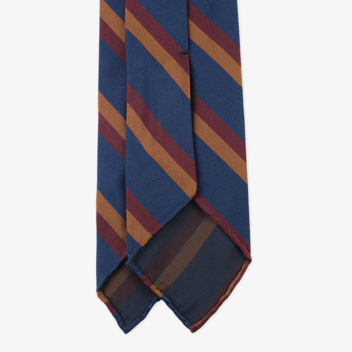 Shibumi Firenze navy silk striped tie with burgundy and yellow stripes