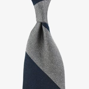 Shibumi Firenze tamsai mėlynas ir pilkas grenadino audimo dryžuotas šilkinis kaklaraištis