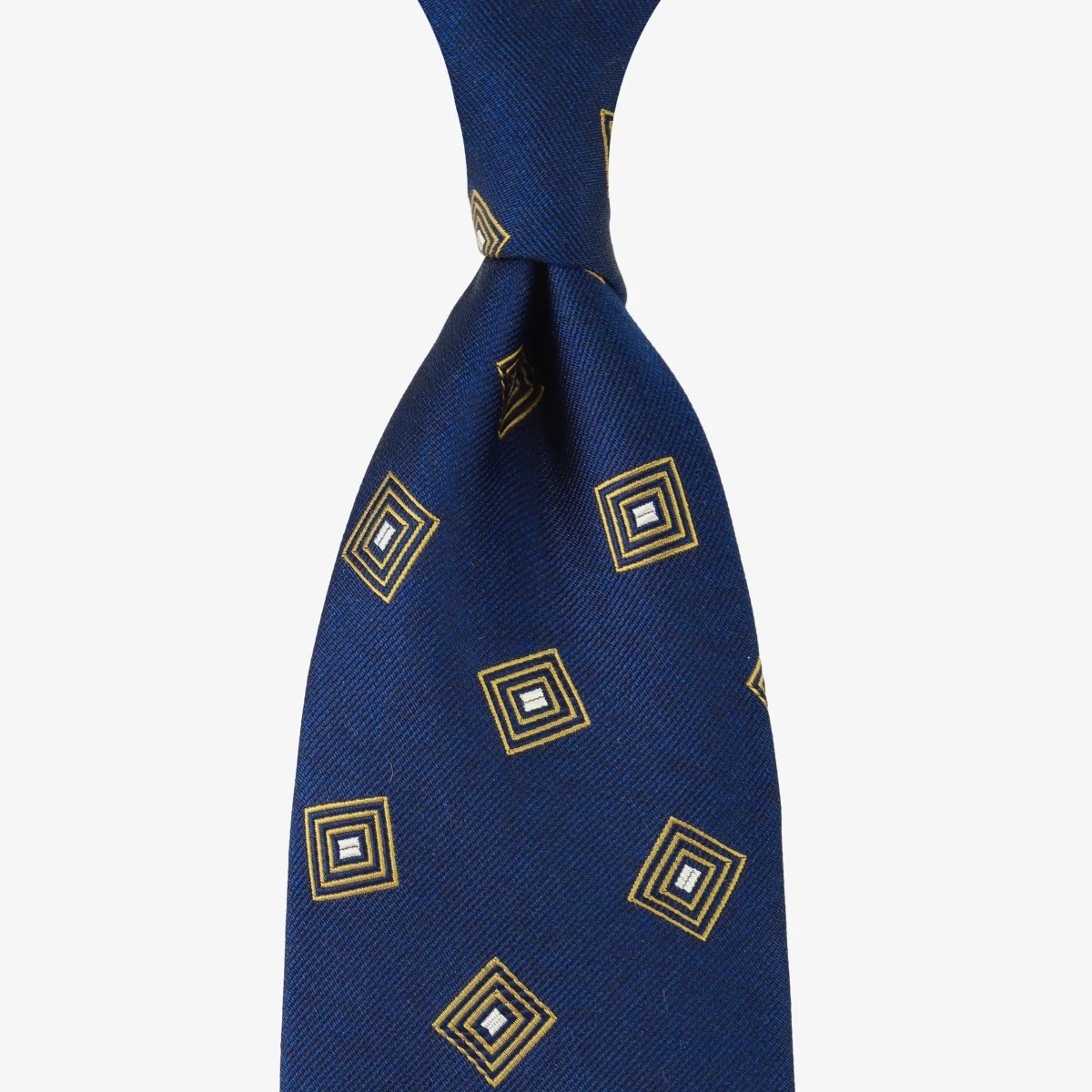 Shibumi Firenze navy Japanese silk tie with yellow geometric pattern