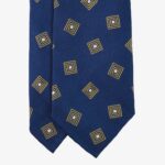 Shibumi Firenze navy Japanese silk tie with yellow geometric pattern