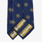 Shibumi Firenze navy Japanese silk tie with yellow geometric pattern