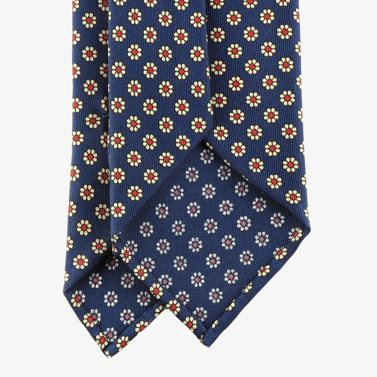 Shibumi Firenze navy silk tie with yellow and red floral pattern