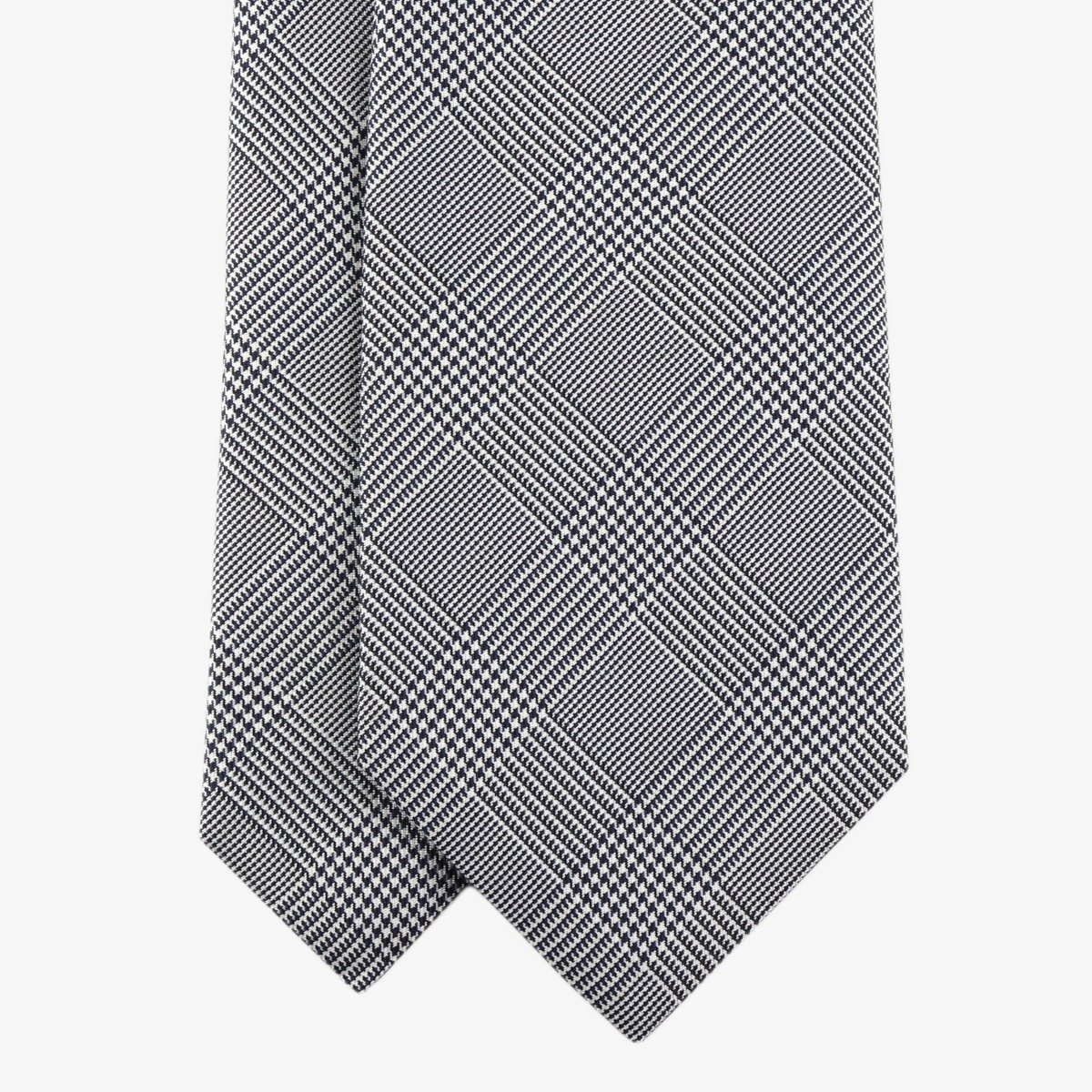 Shibumi Firenze tamsiai mėlynas ir baltas glencheck šilkinis kaklaraištis