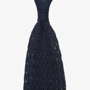 Shibumi Firenze tamsiai mėlynas zigzag nertas šilkinis kaklaraištis