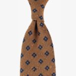 Shibumi Firenze ochre shantung silk tie with navy floral pattern