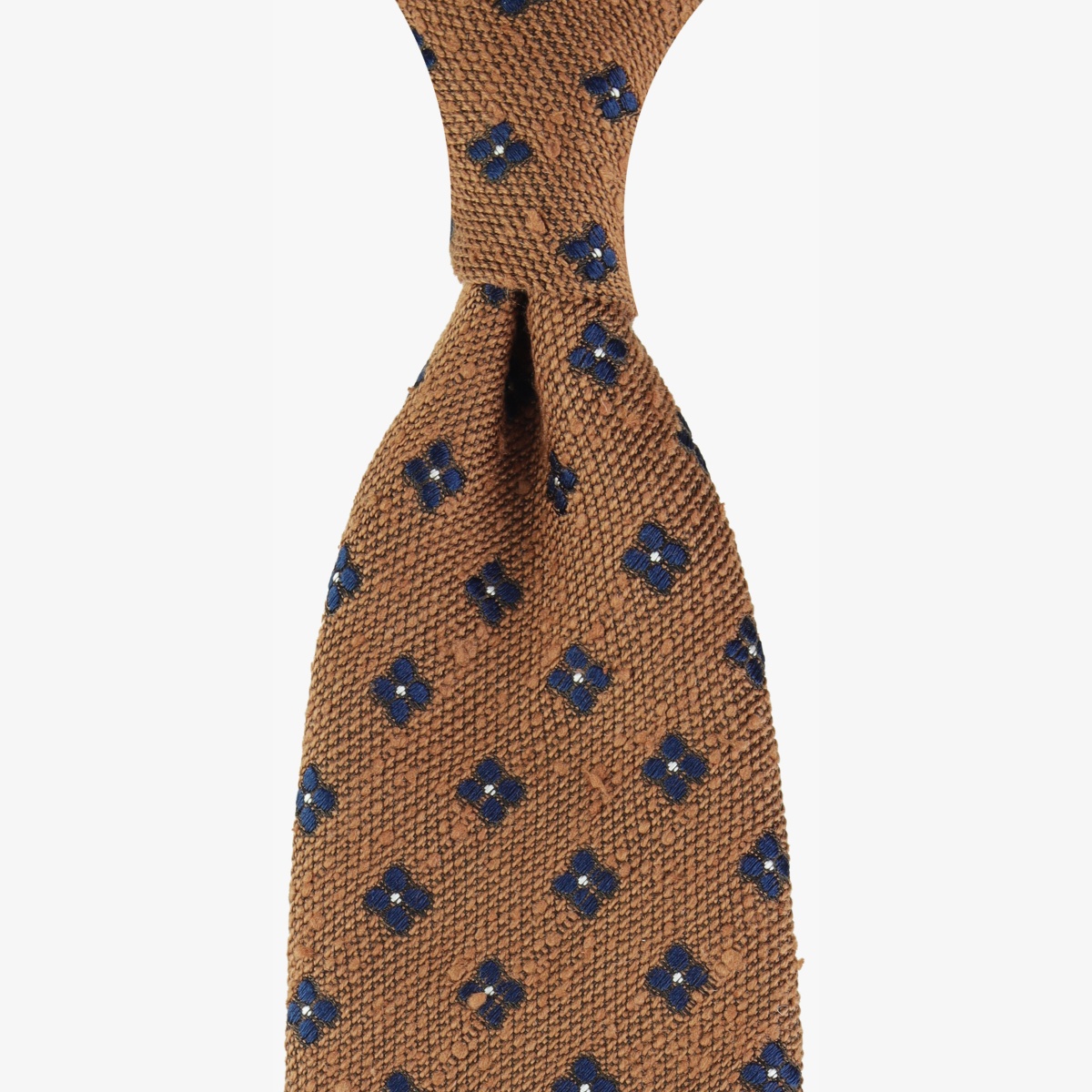 Shibumi Firenze ochre shantung silk tie with navy floral pattern
