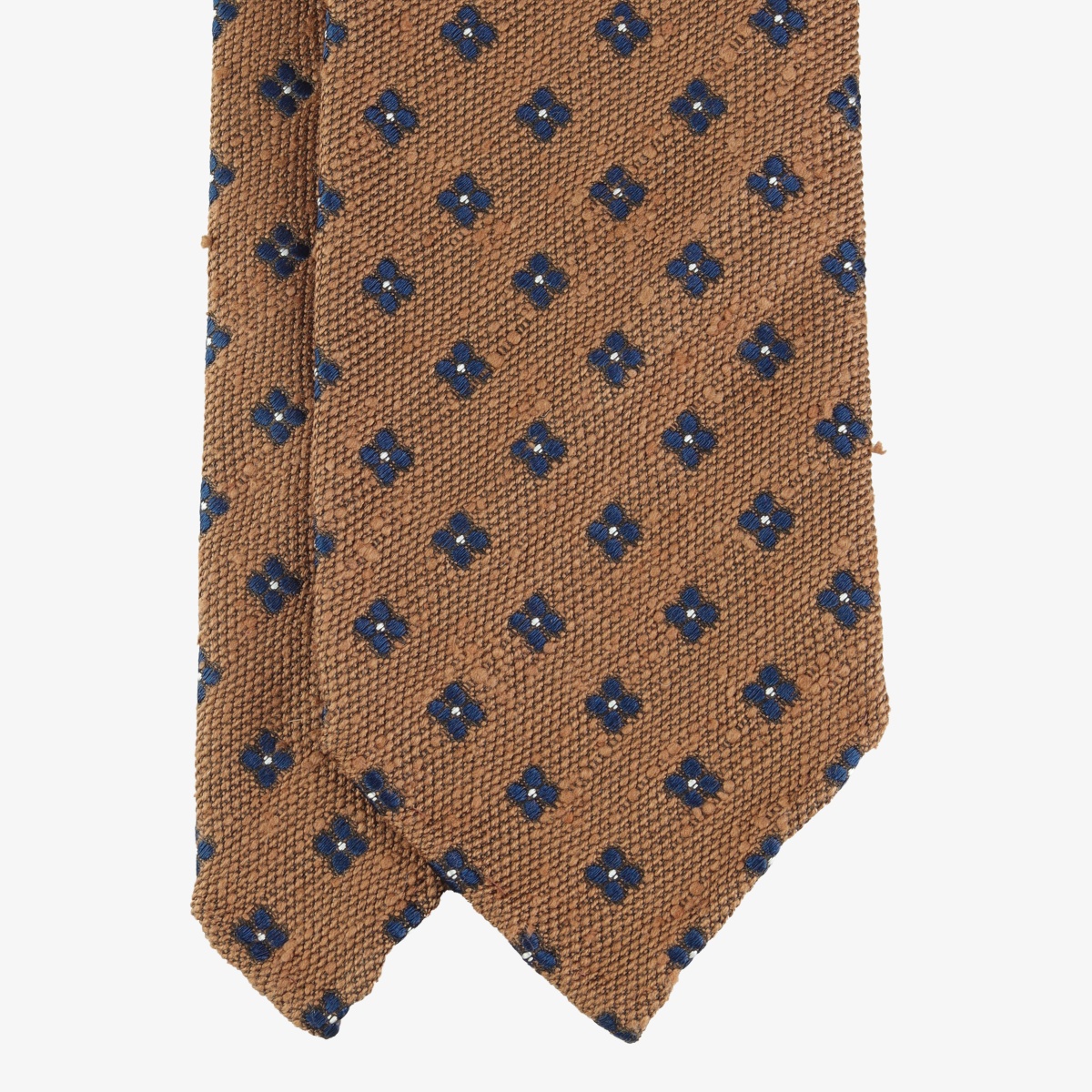 Shibumi Firenze ochre shantung silk tie with navy floral pattern
