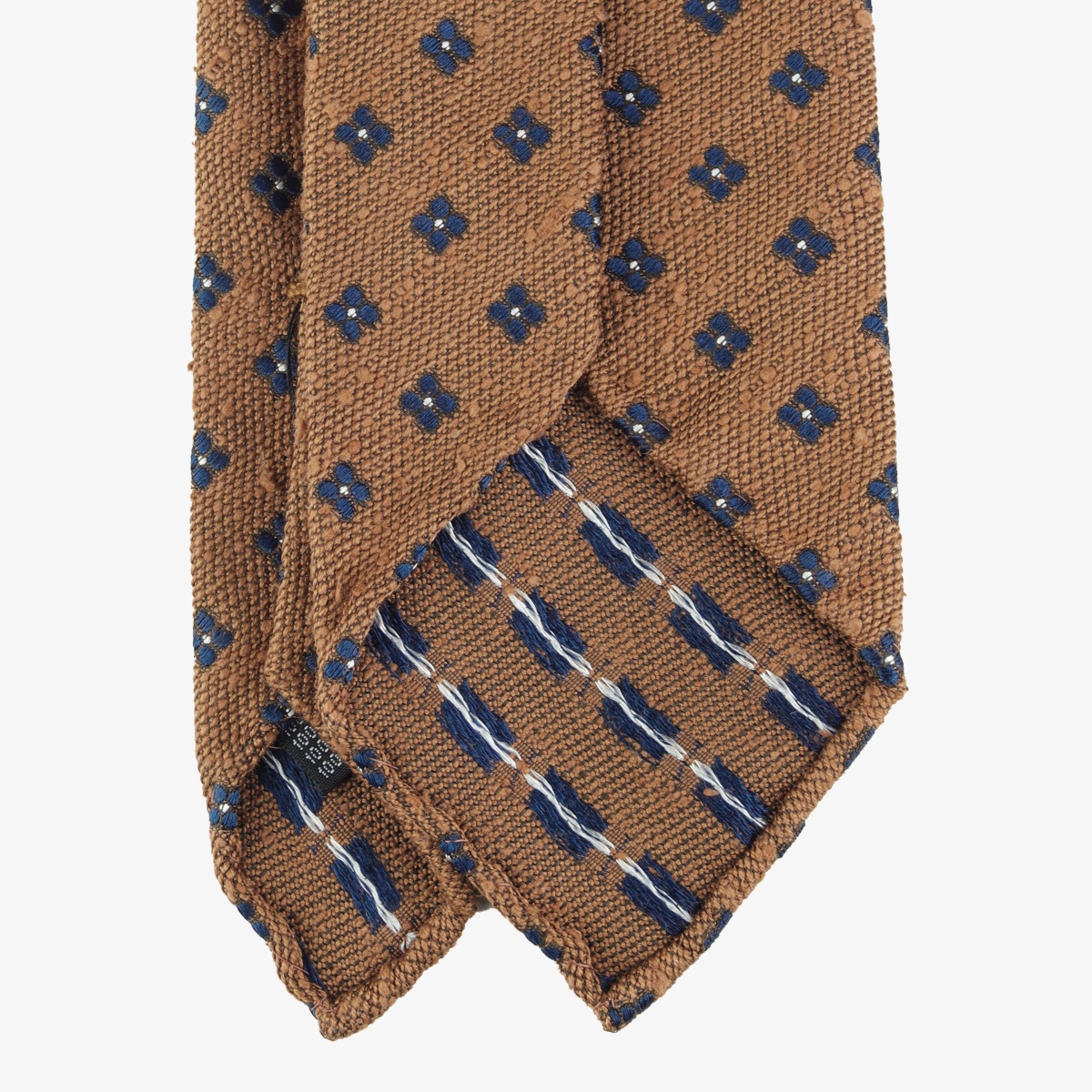 Shibumi Firenze ochre shantung silk tie with navy floral pattern