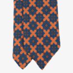 Shibumi Firenze orange Ancient Madder silk tie with blue medallion pattern
