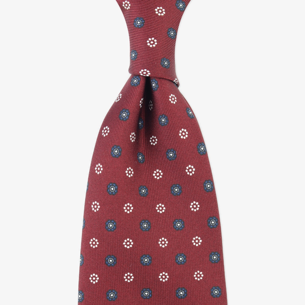 Shibumi Firenze red silk tie with blue and white floral pattern