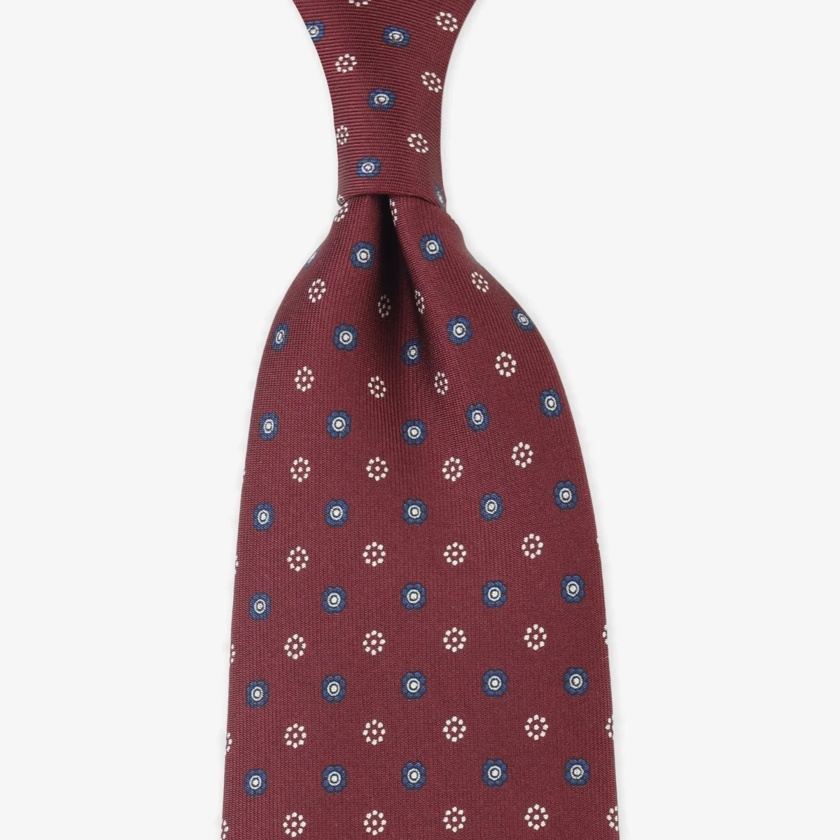 Shibumi Firenze red silk tie with blue and white floral pattern
