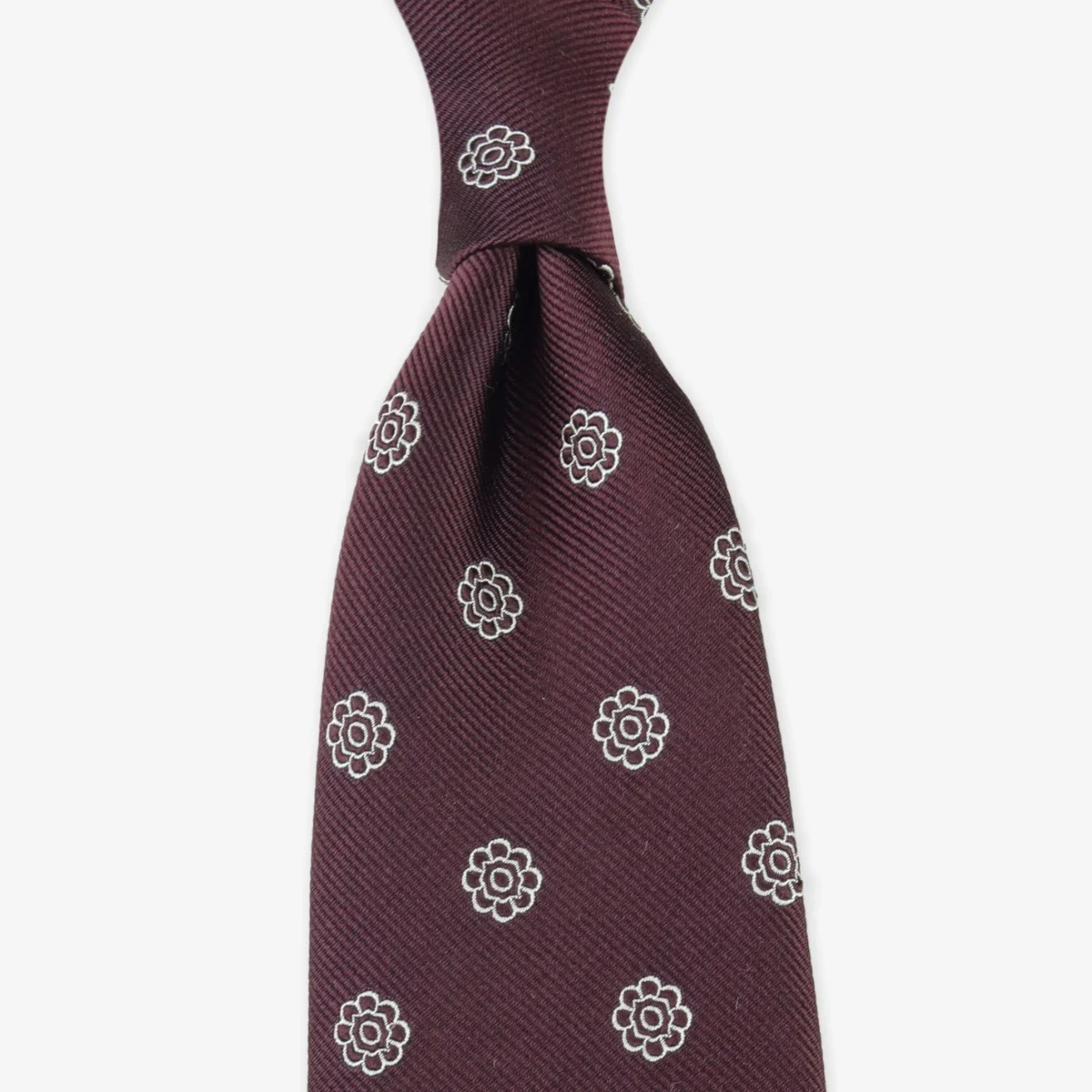 Shibumi Firenze wine Japanese jacquard repp silk tie with white floral pattern
