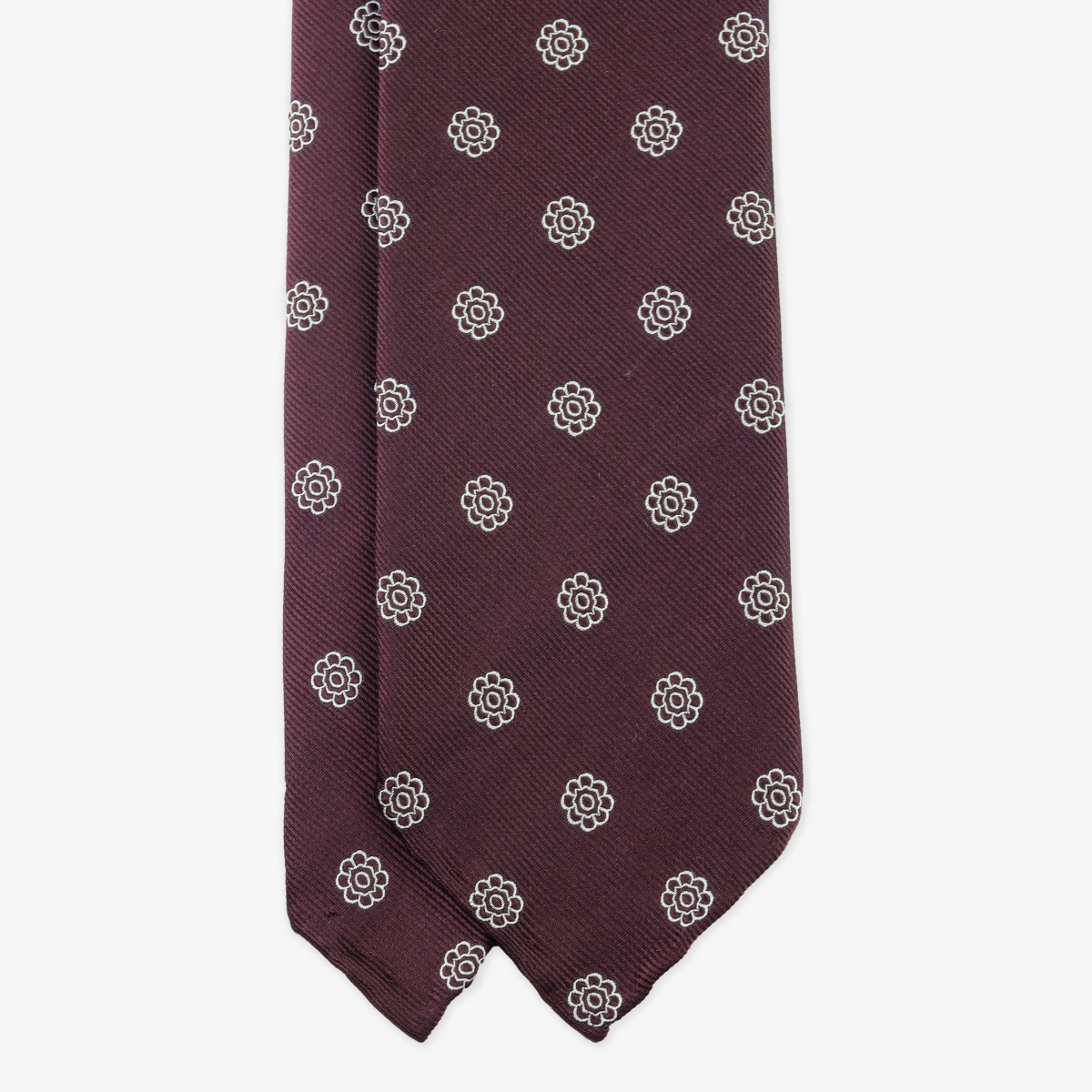 Shibumi Firenze wine Japanese jacquard repp silk tie with white floral pattern