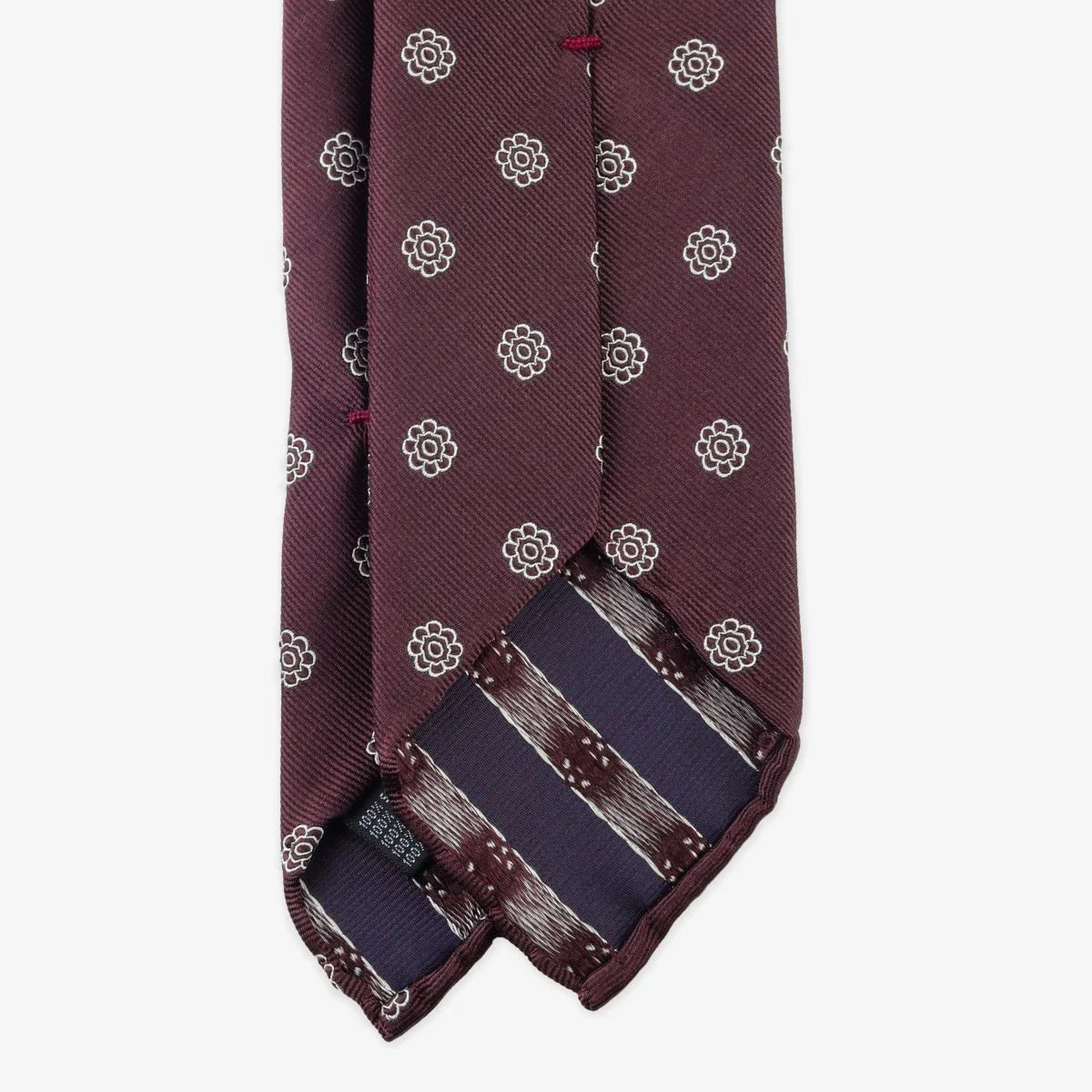 Shibumi Firenze wine Japanese jacquard repp silk tie with white floral pattern