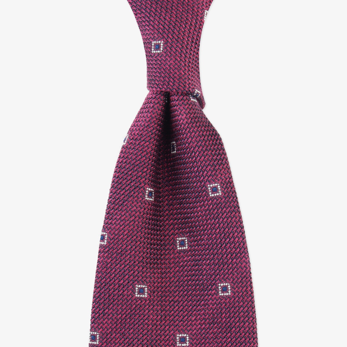 Shibumi Firenze wine grenadine silk tie with white square pattern