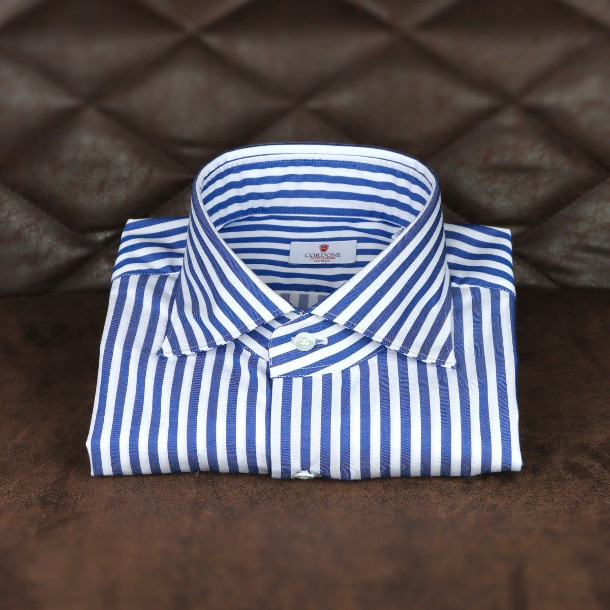 mens blue and white striped dress shirt