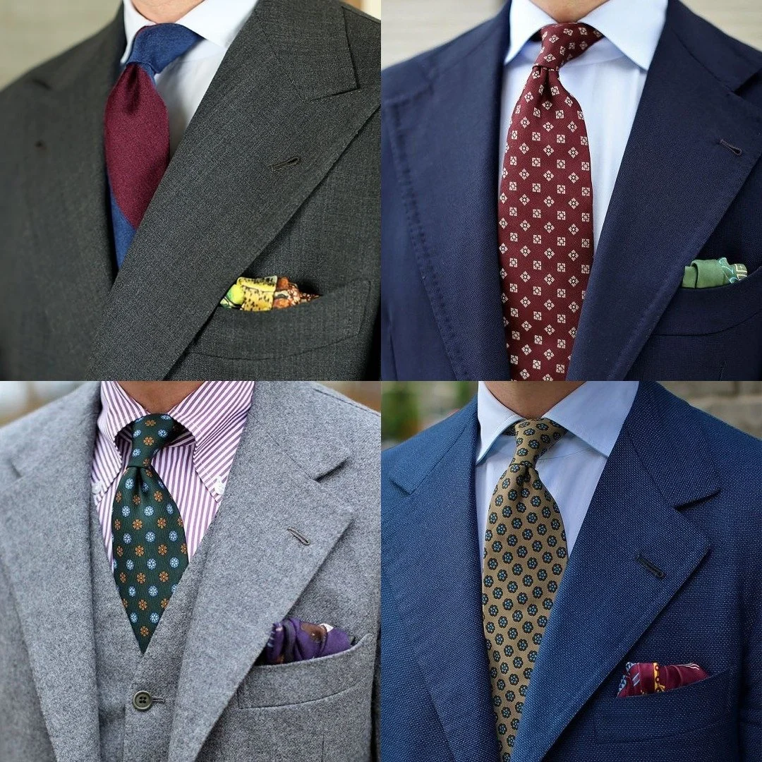 Contrasting tie and pocket square colors