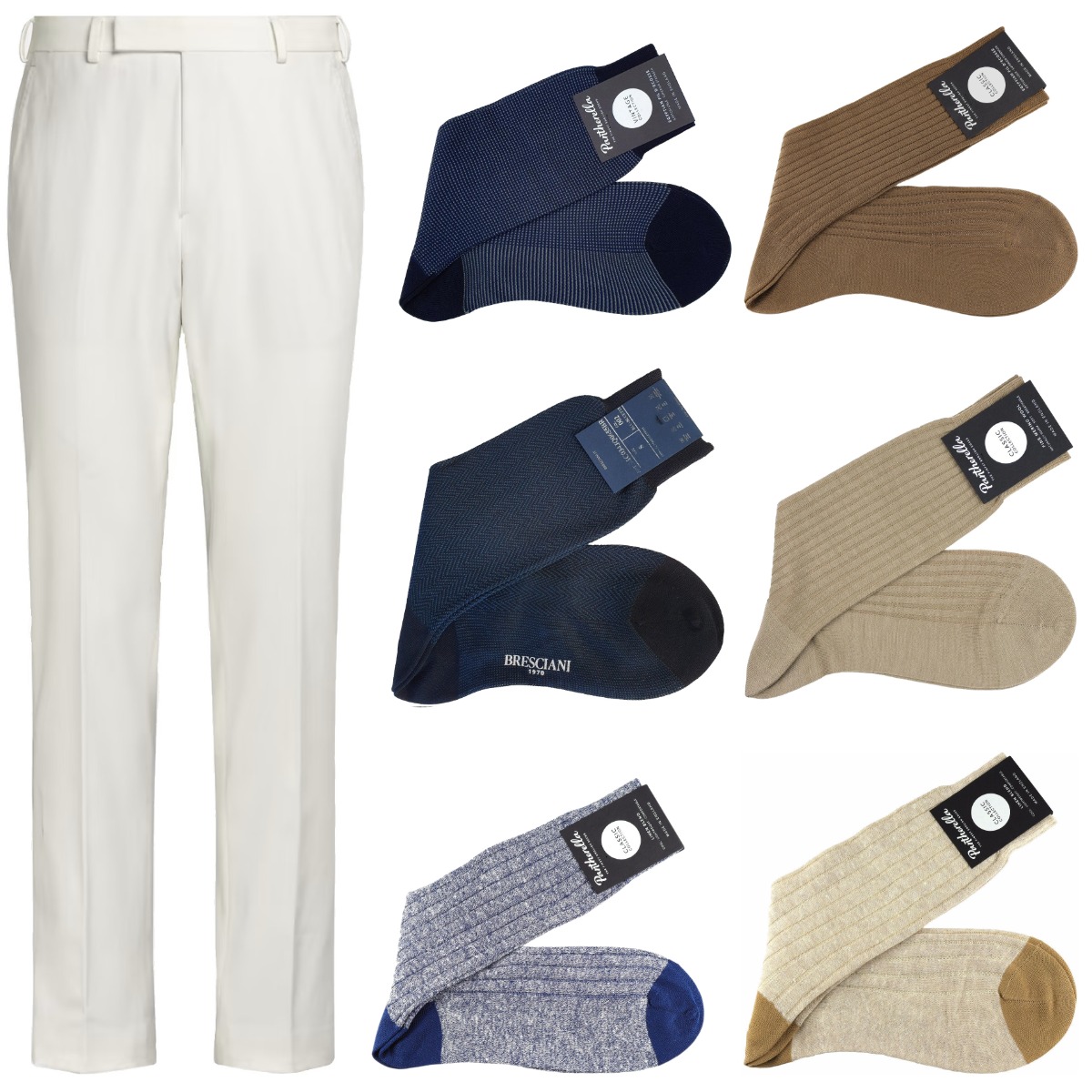 What color socks to wear with white trousers