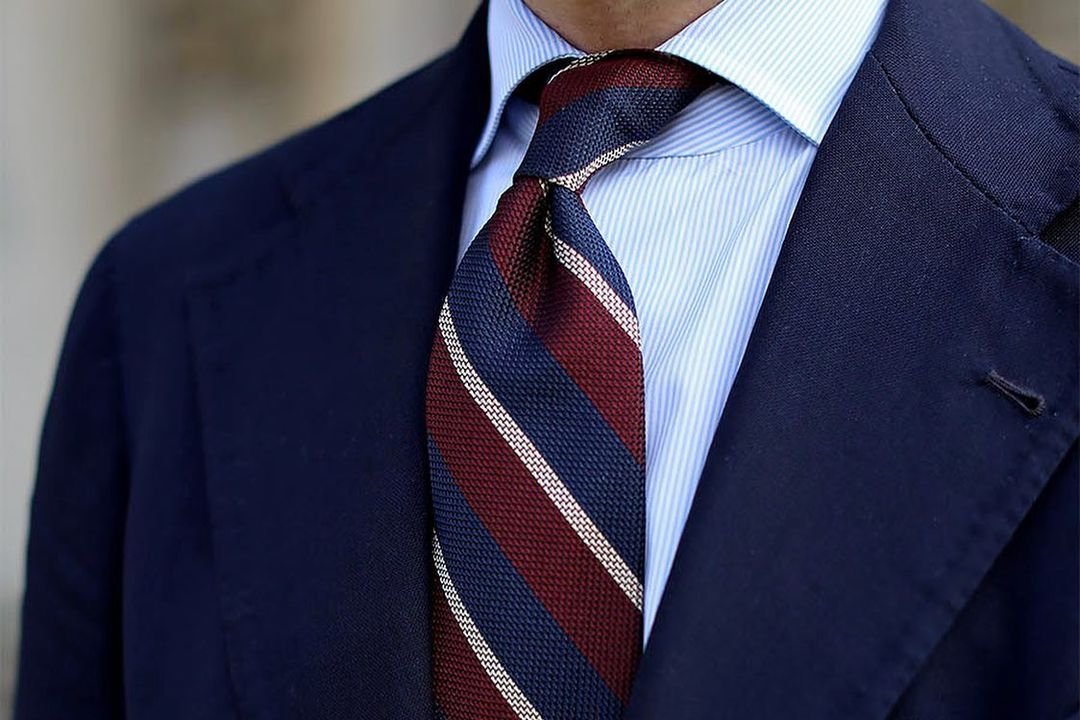 Grey Suit, Red Knitted Tie, Red Socks, Red Pocket Square, Black