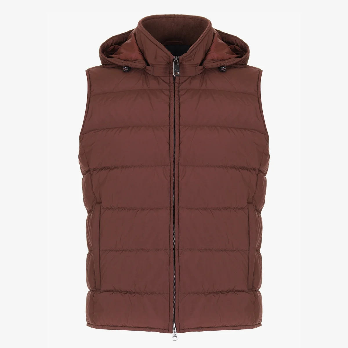 BML mahogany hooded quilted down gilet
