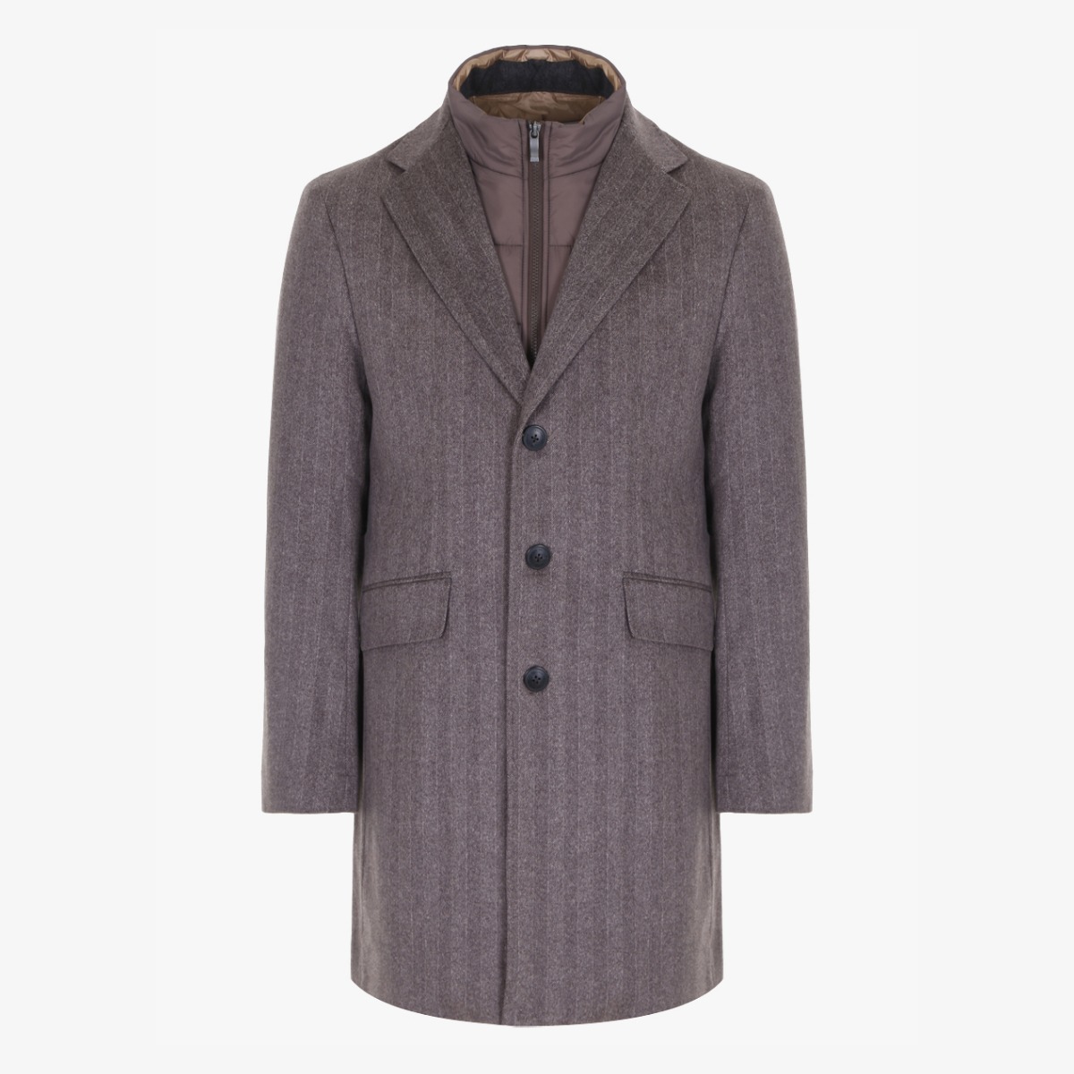 BML brown herringbone wool cashmere and silk overcoat