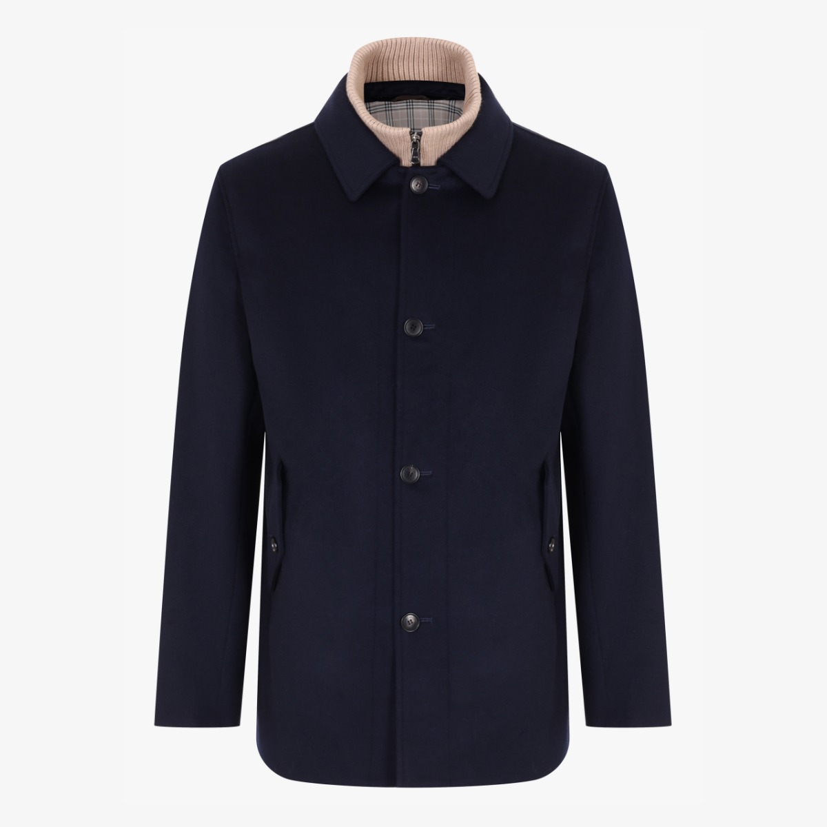 BML navy wool and cashmere short overcoat