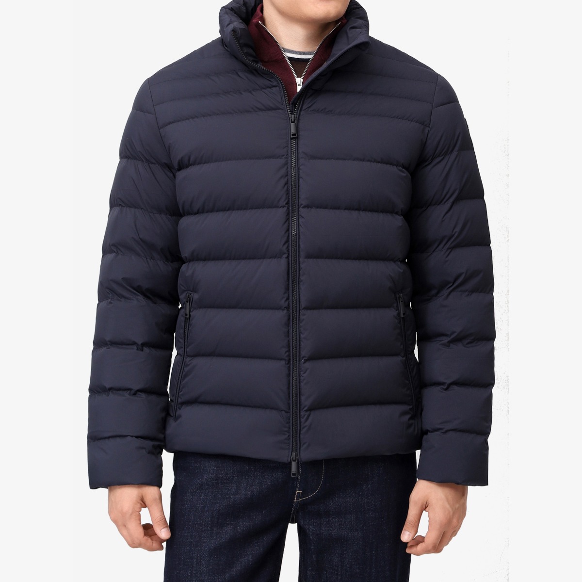 BML navy quilted short down jacket