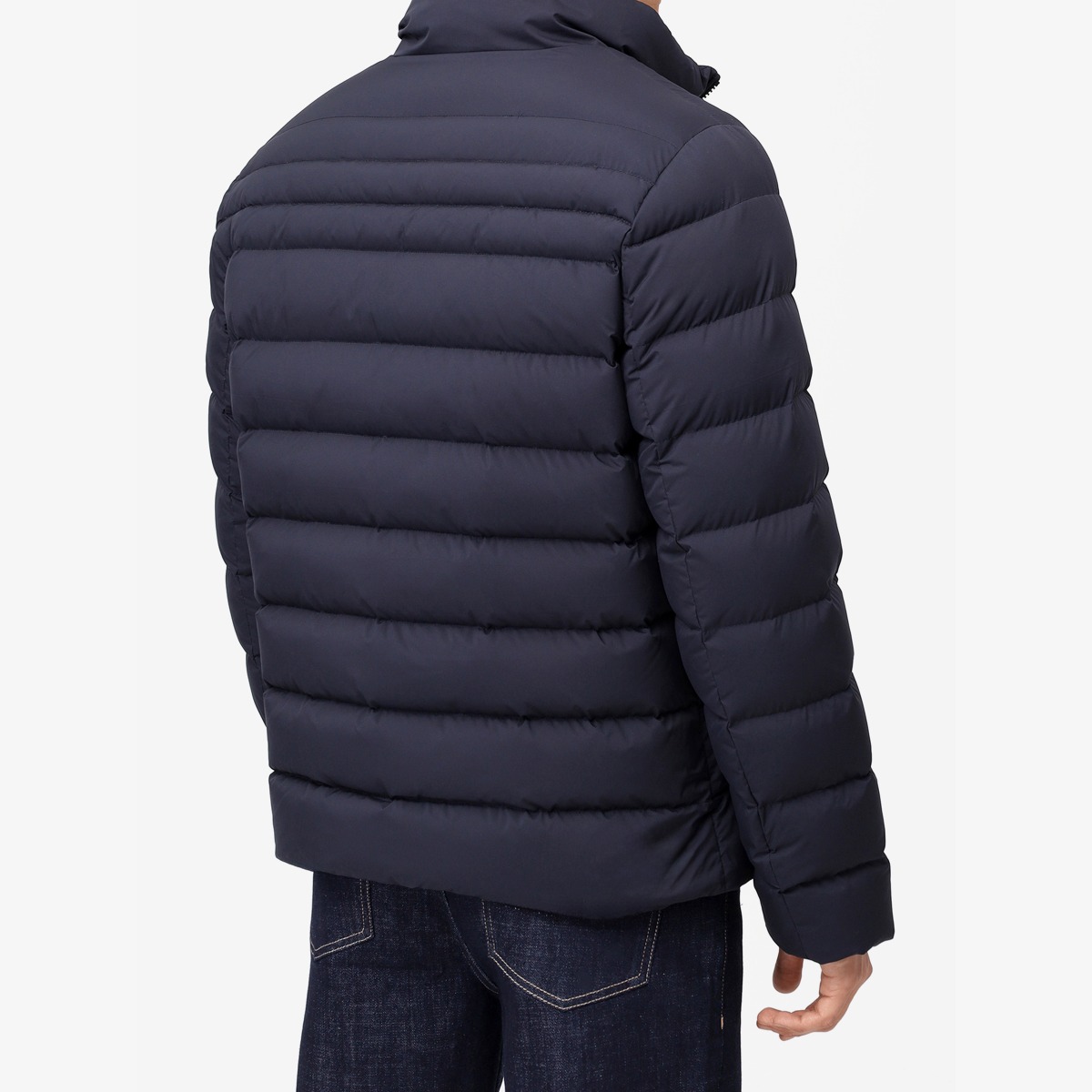 BML navy quilted short down jacket