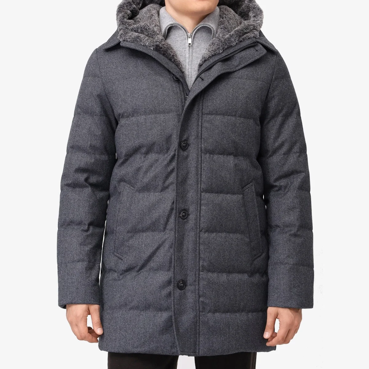 BML grey quilted wool down jacket