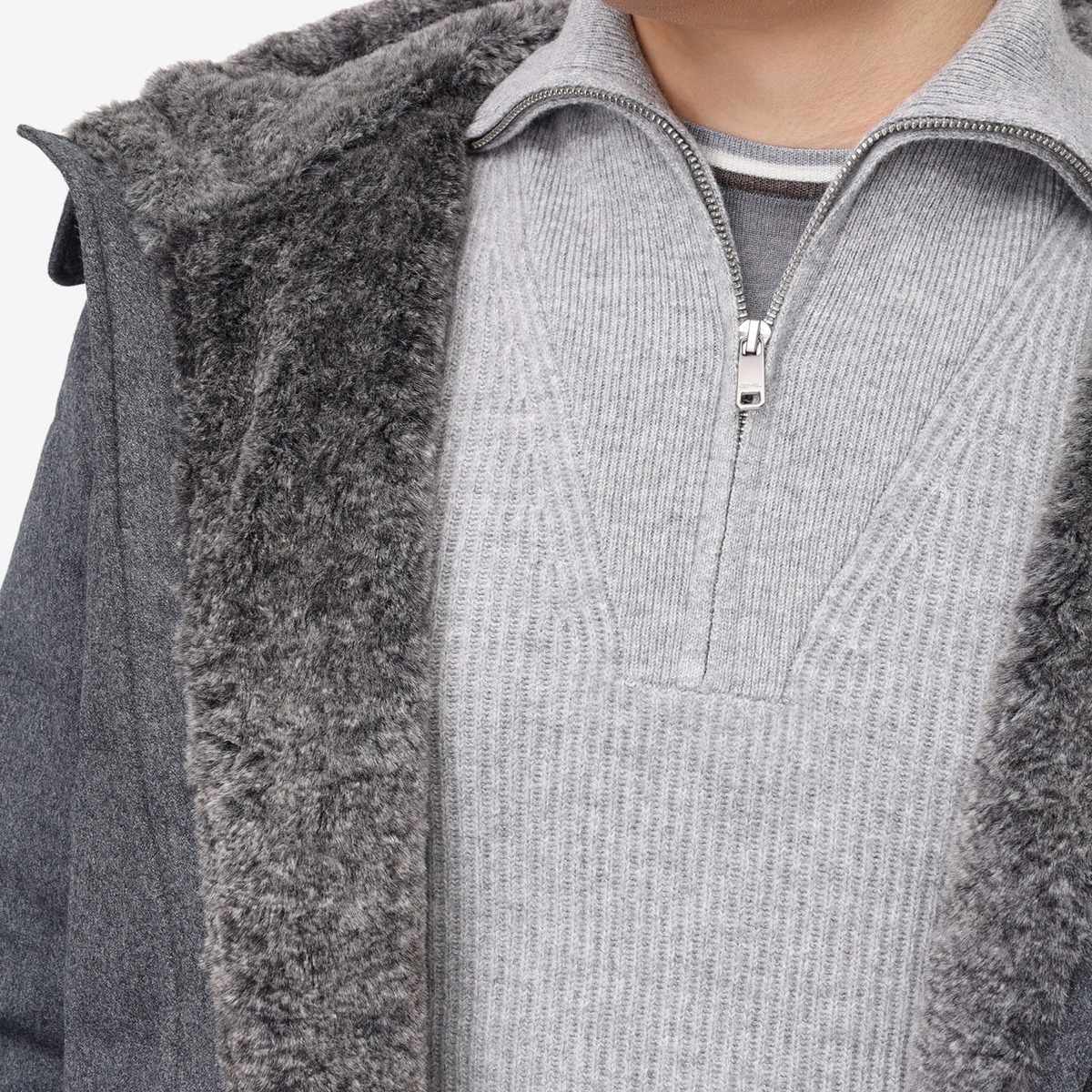 BML grey quilted wool down jacket