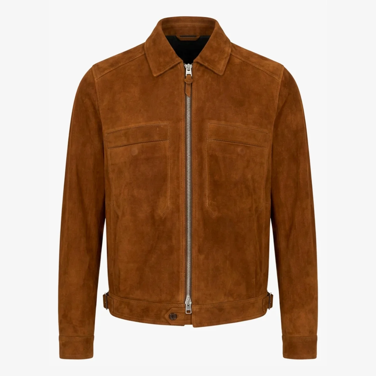 BML cognac suede zip trucker jacket