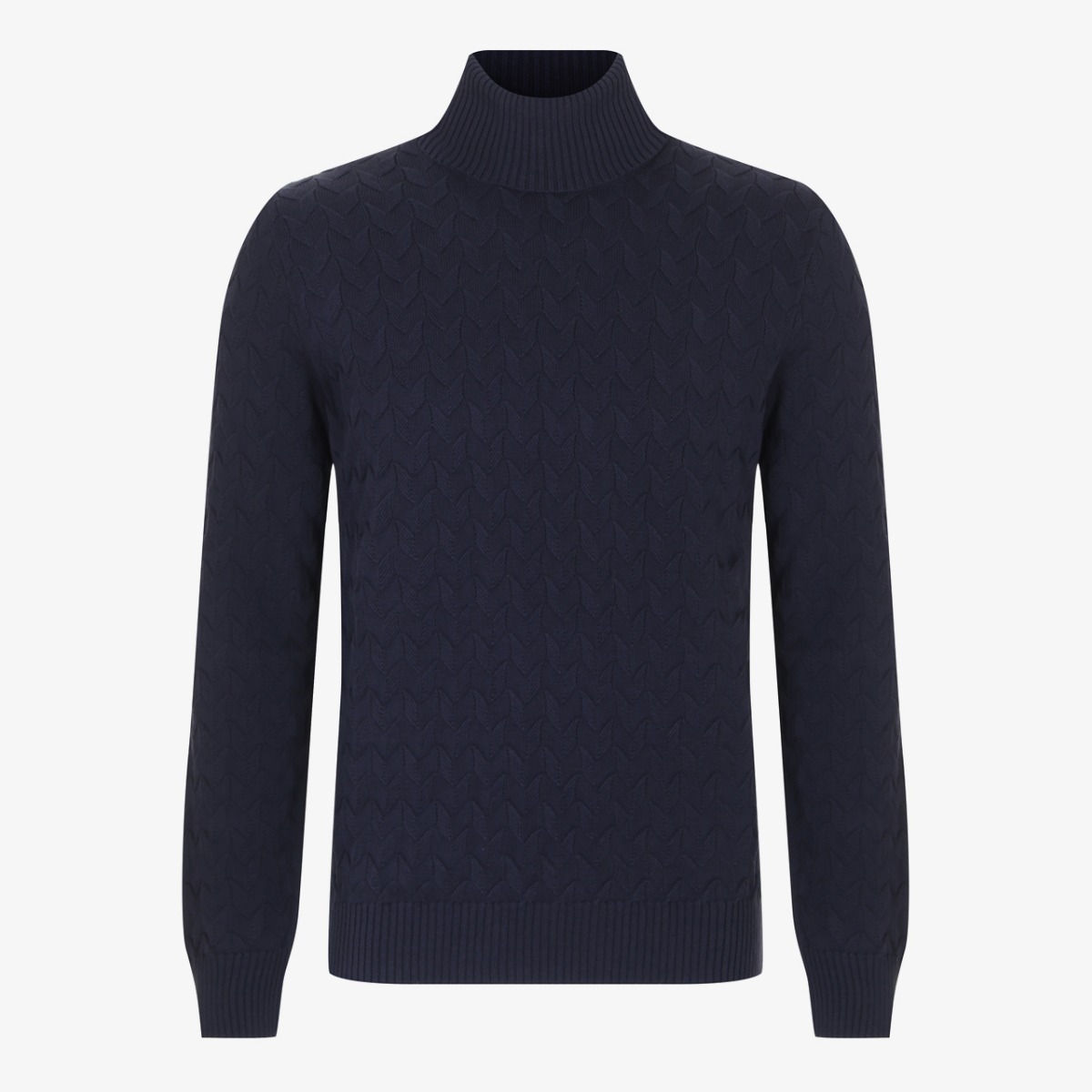 BML textured navy cotton roll neck sweater