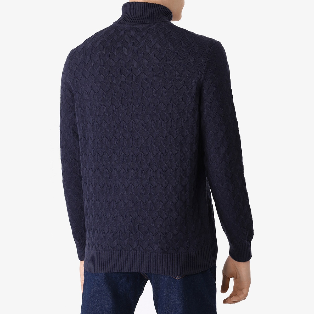 BML textured navy cotton roll neck sweater