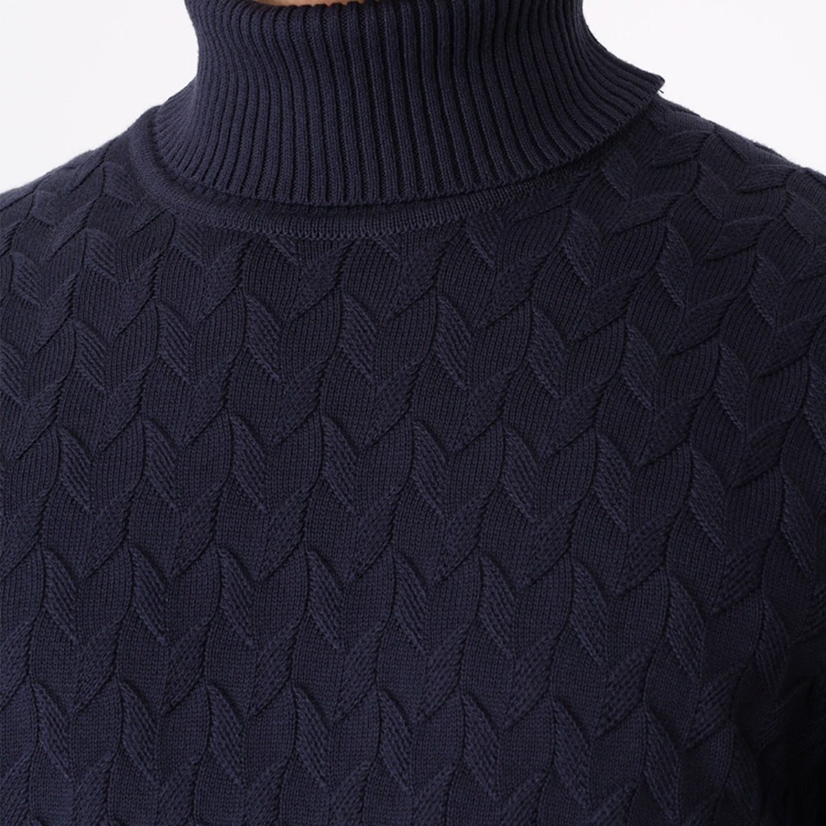 BML textured navy cotton roll neck sweater
