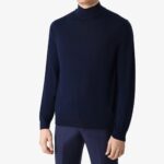 BML navy merino wool mock neck sweater