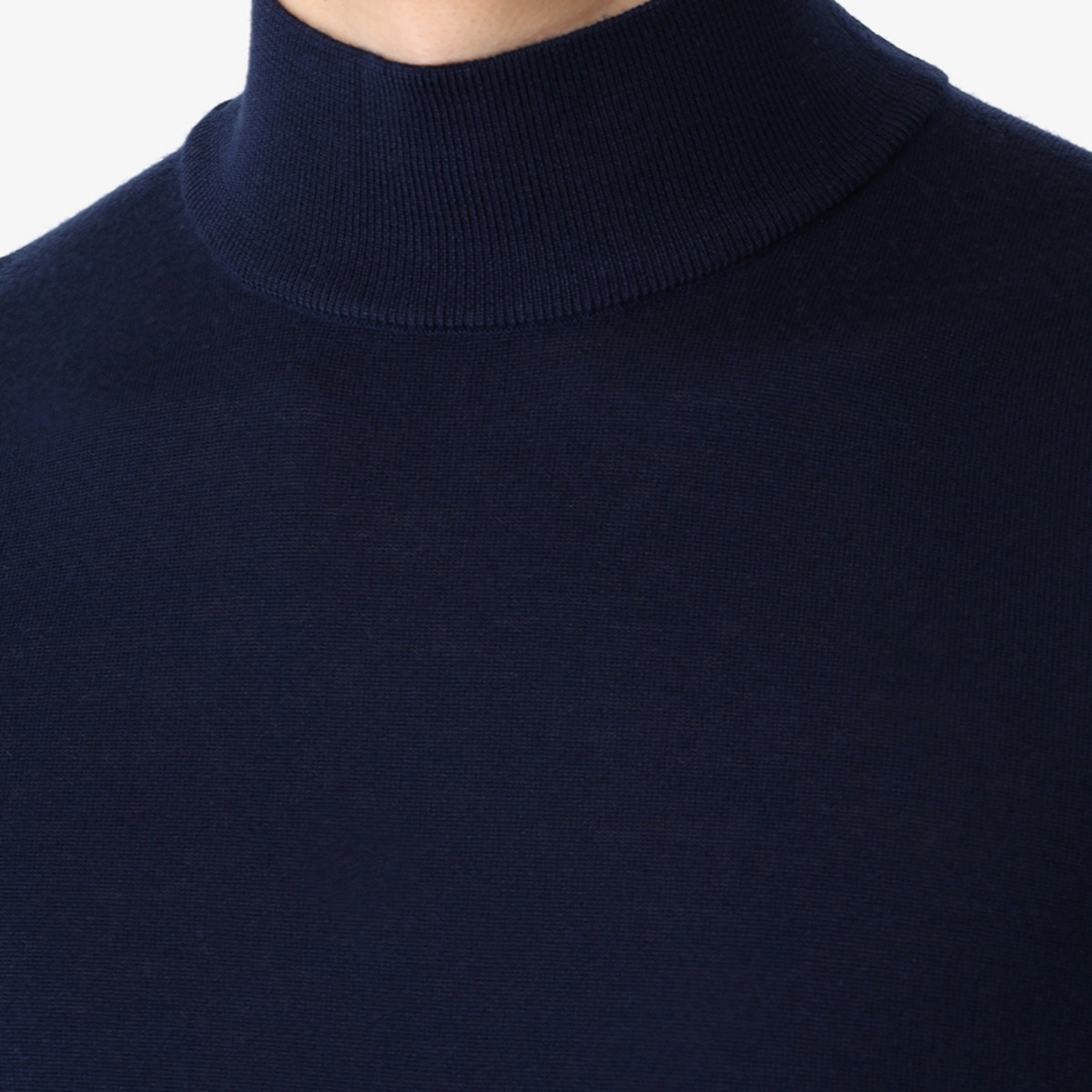 BML navy merino wool mock neck sweater