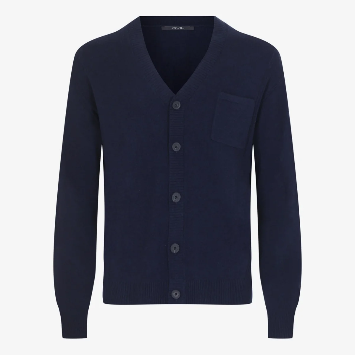 BML navy merino wool and cashmere v-neck cardigan