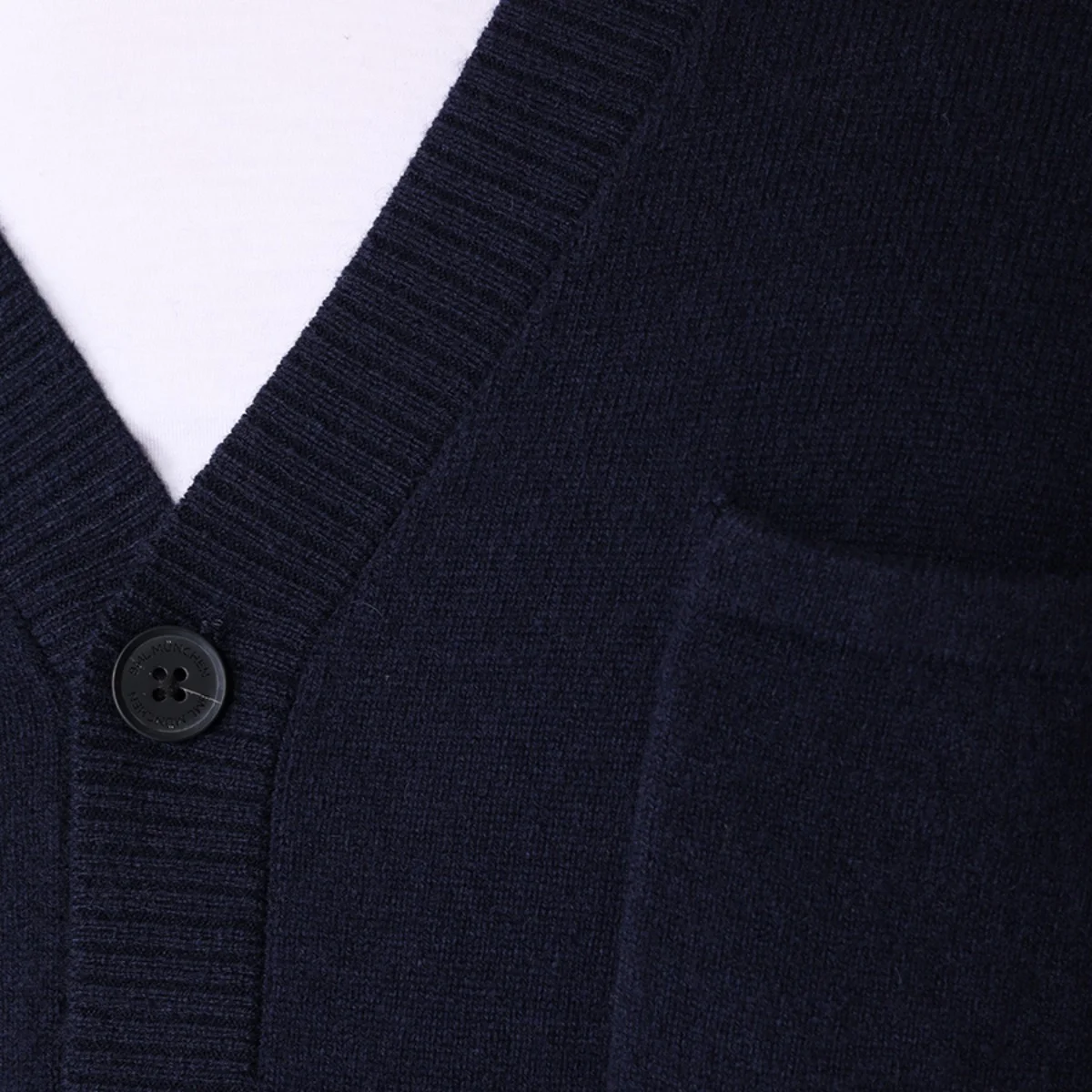 BML navy merino wool and cashmere v-neck cardigan