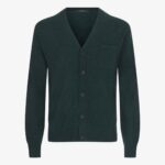 BML forest green merino wool and cashmere v-neck cardigan