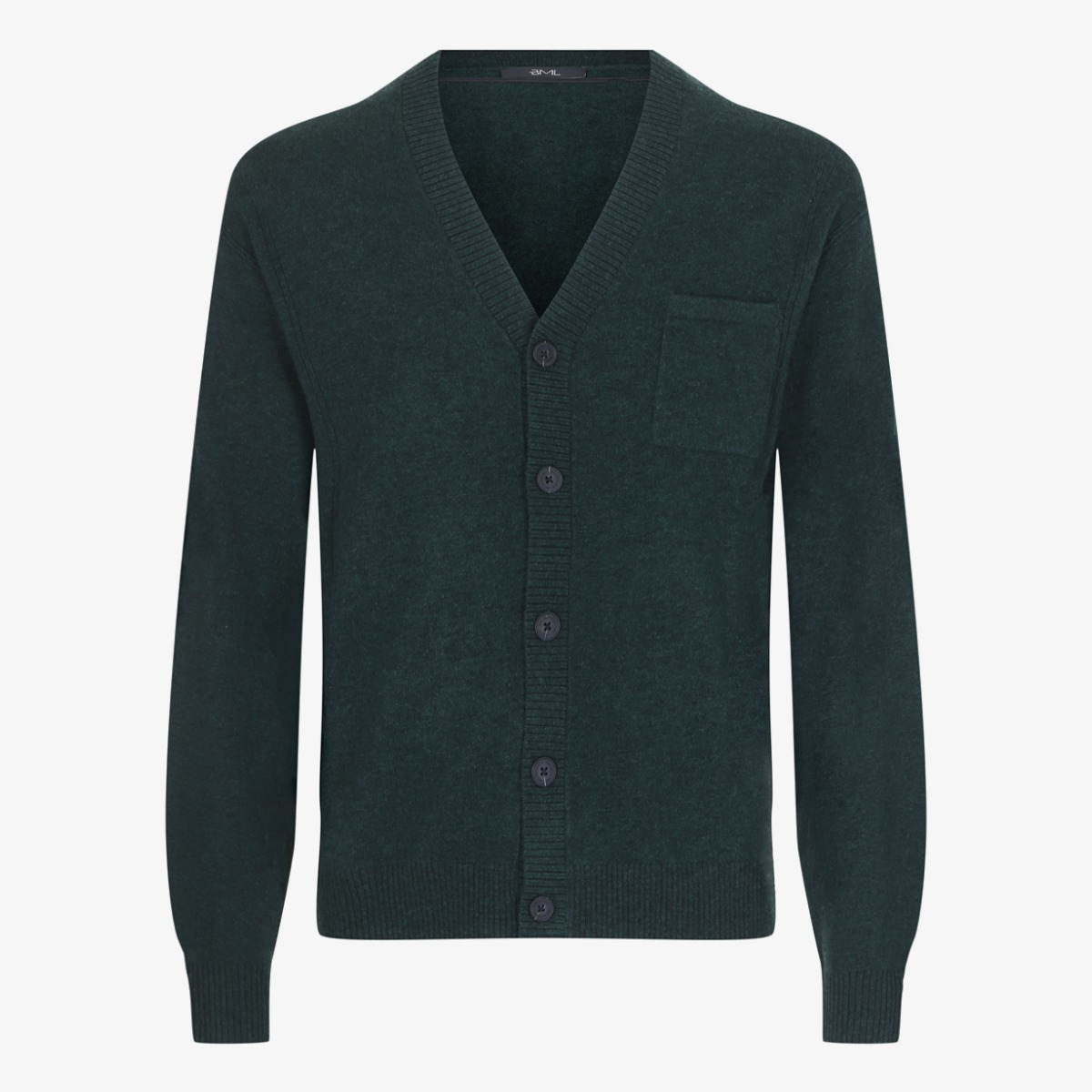BML forest green merino wool and cashmere v-neck cardigan