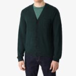 BML forest green merino wool and cashmere v-neck cardigan