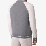 BML grey and white wool and cashmere crew neck zip cardigan