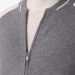 BML grey and white wool and cashmere crew neck zip cardigan