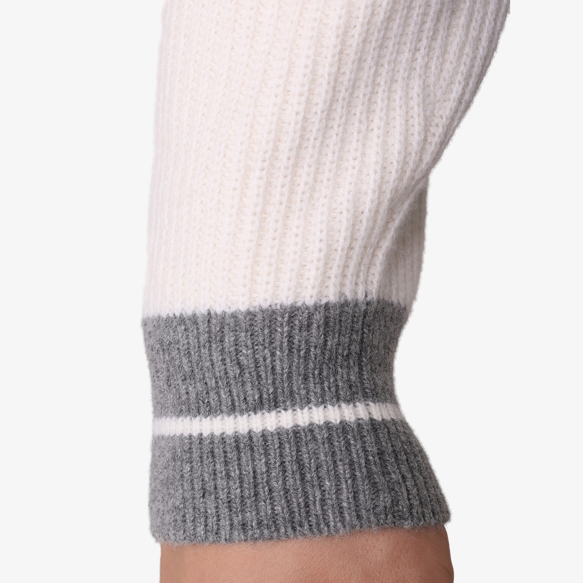 BML grey and white wool and cashmere crew neck zip cardigan