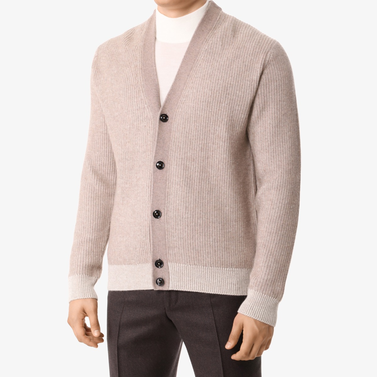 BML beige merino wool and cashmere v-neck cardigan