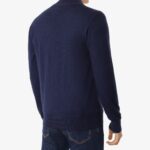 BML navy merino wool mock neck zip cardigan