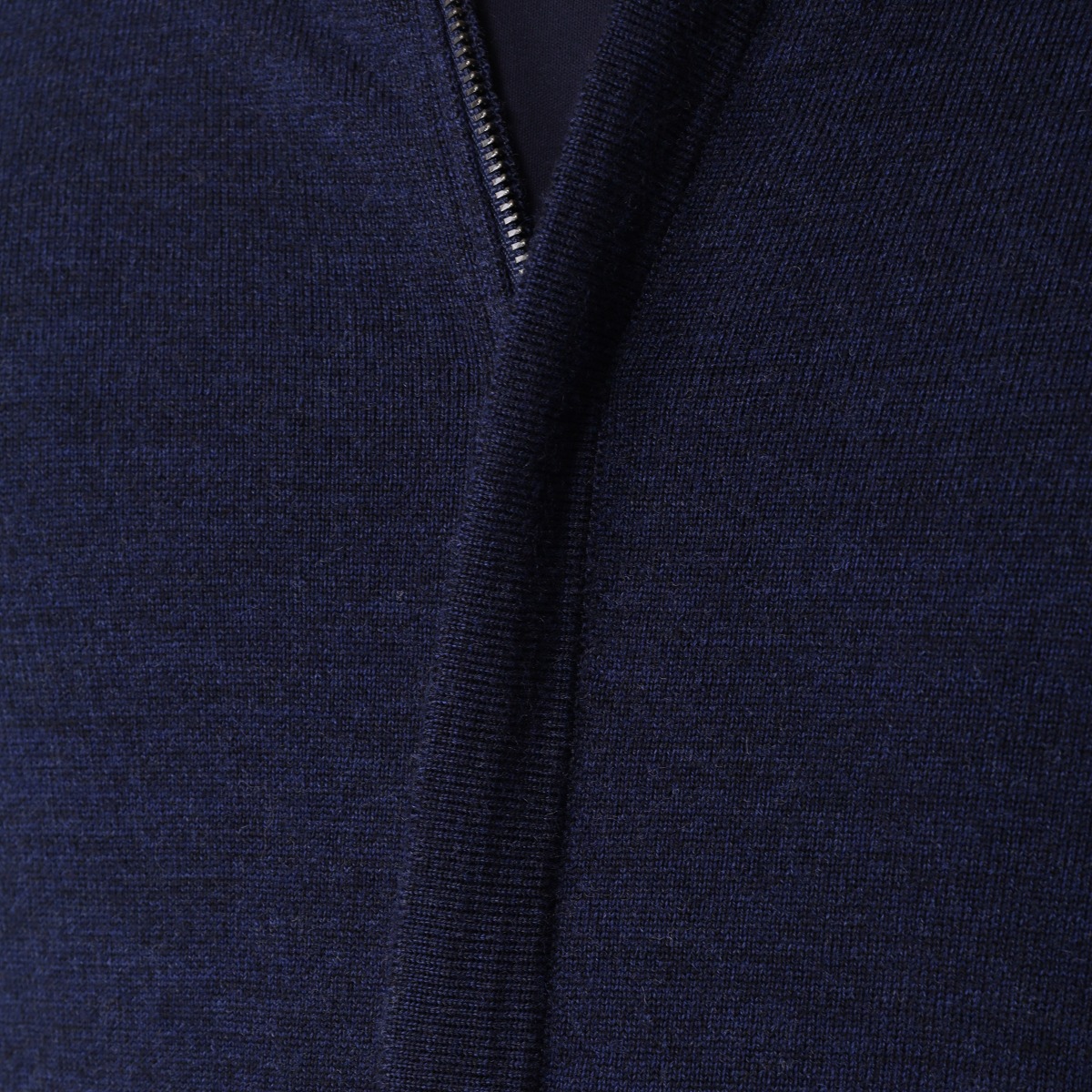 BML navy merino wool mock neck zip cardigan