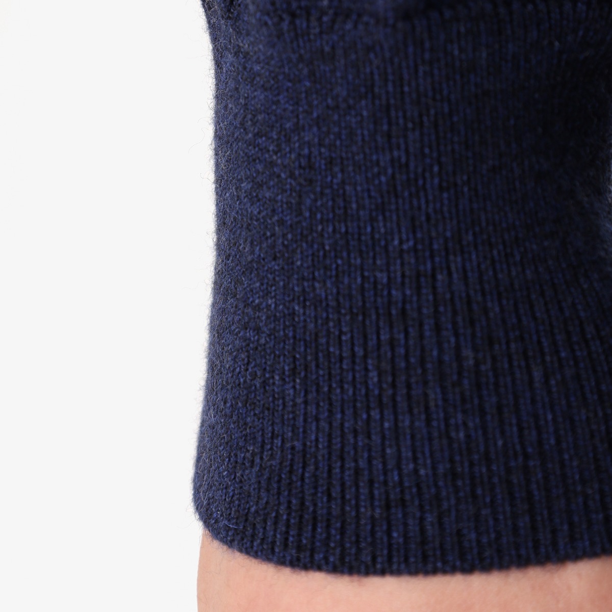 BML navy merino wool mock neck zip cardigan