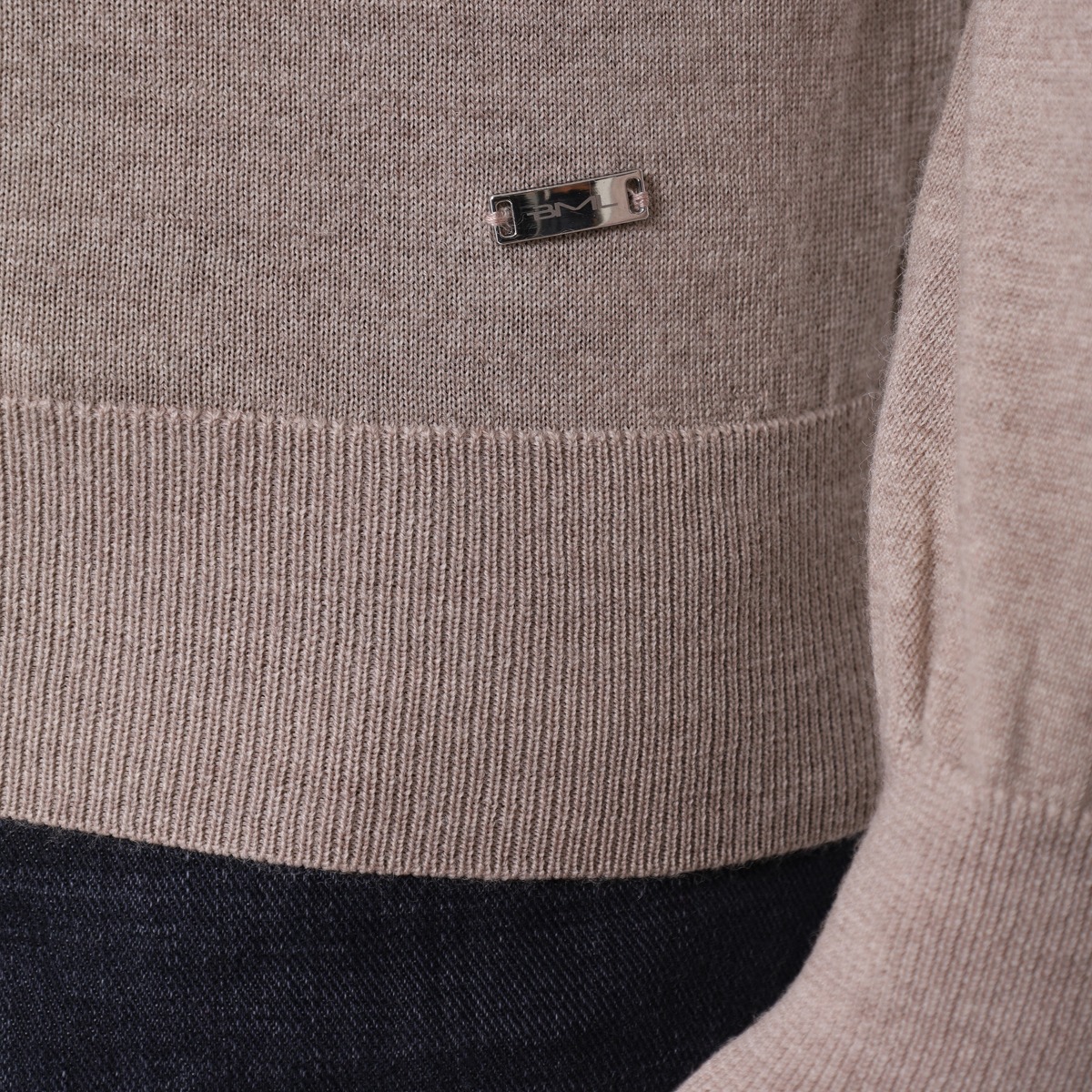 BML taupe merino wool mock neck sweater