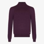 BML aubergine merino wool mock neck sweater